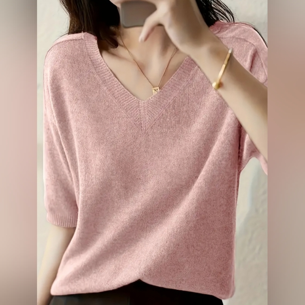 NEW ARRIVAL Elegant Pink V-Neck Sweater for Women
